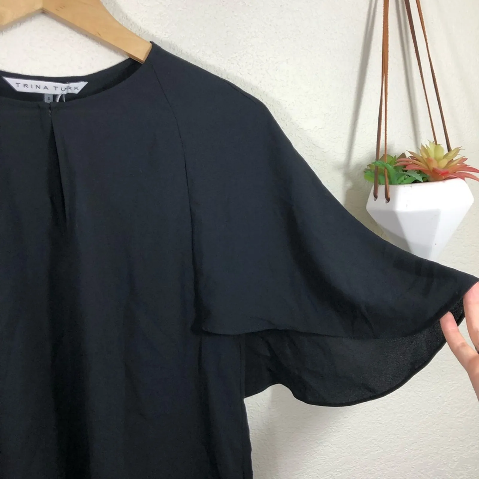NWT Trina Turk Alee black flutter sleeves cape blouse - Image 5