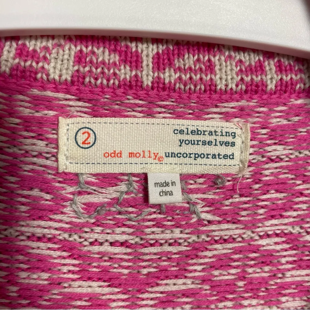 Odd Molly Cardigan Size 2 Pink Cotton Knit Fair Isle Wrap Tie Sweater 233 - Image 9