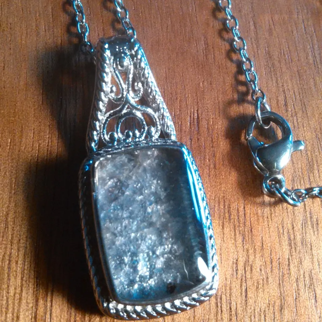 Matrix Tanzanite Solitaire Platinum over Copper Pendant Stainless Steel Necklace - Image 2