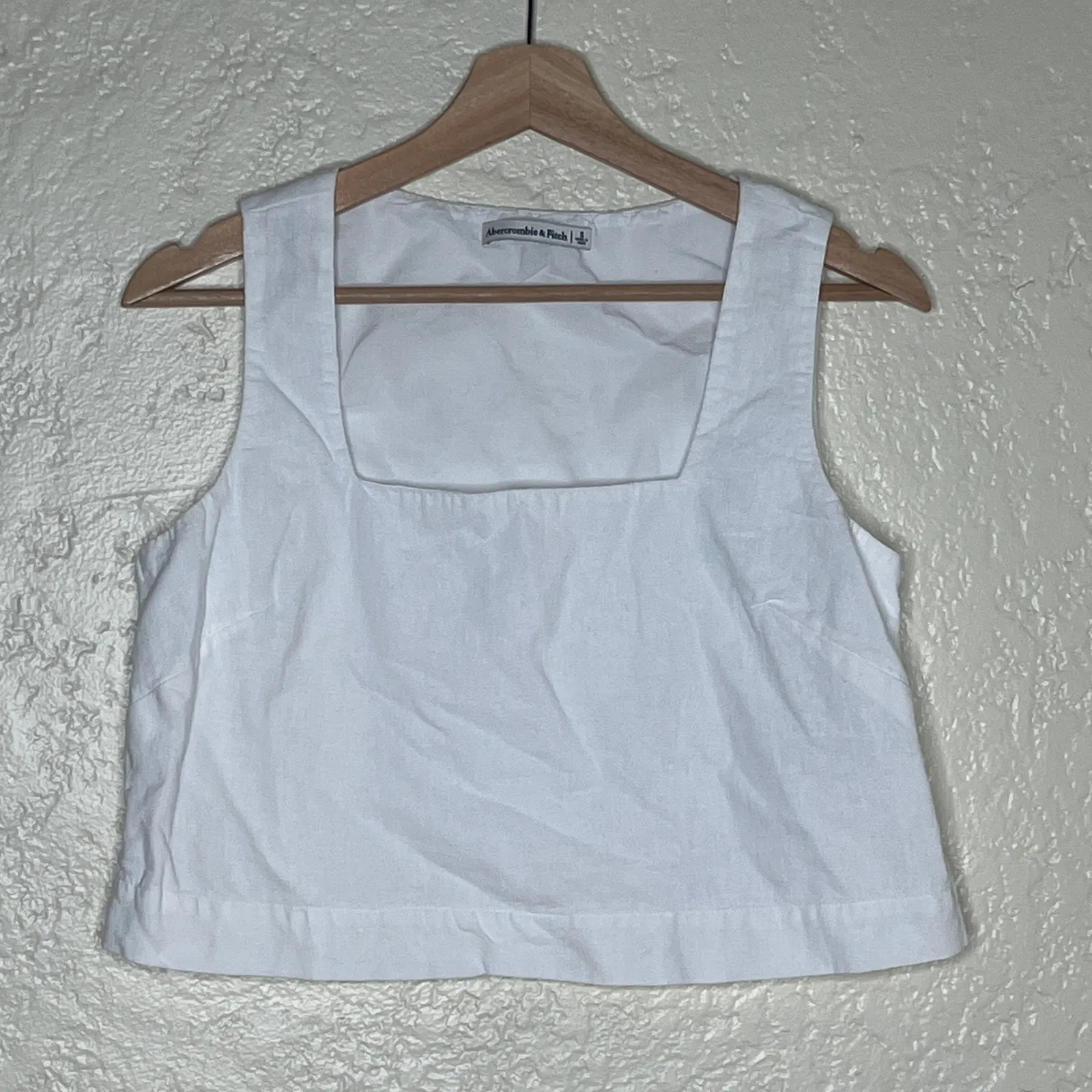Abercrombie Linen Cotton Crop Top Square Neck Minimalist Summer Women White - Image 2