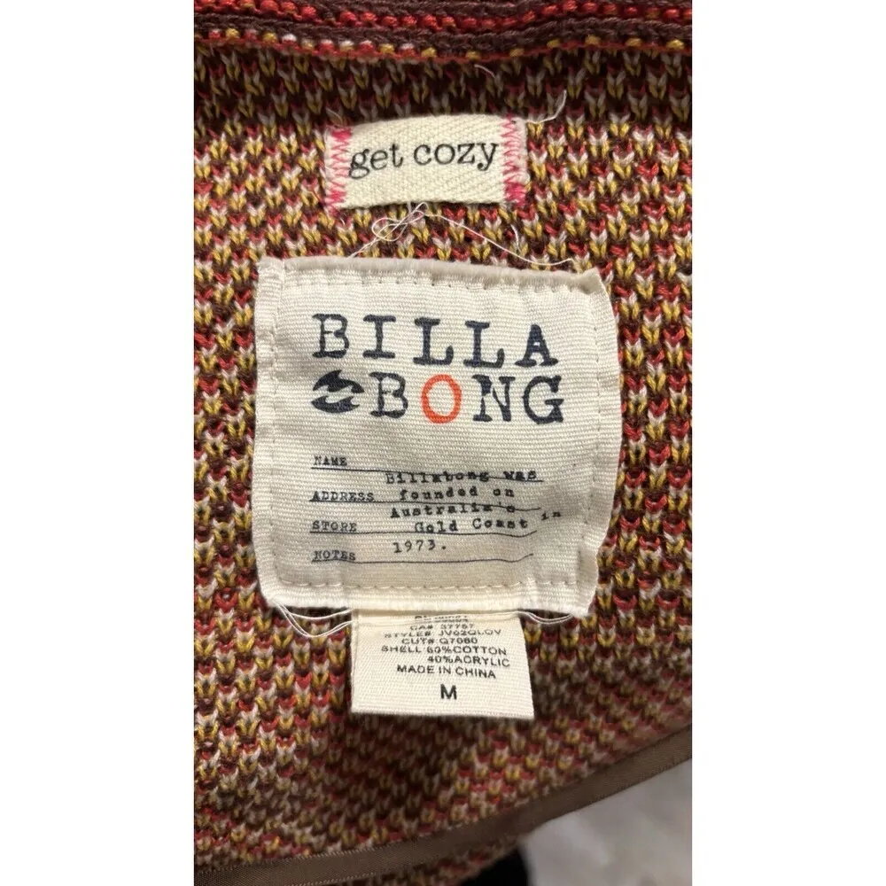 BILLABONG Boho Brown Orange Aztec Southwest Fringe Open No Buttons Cardigan LRG - Image 5