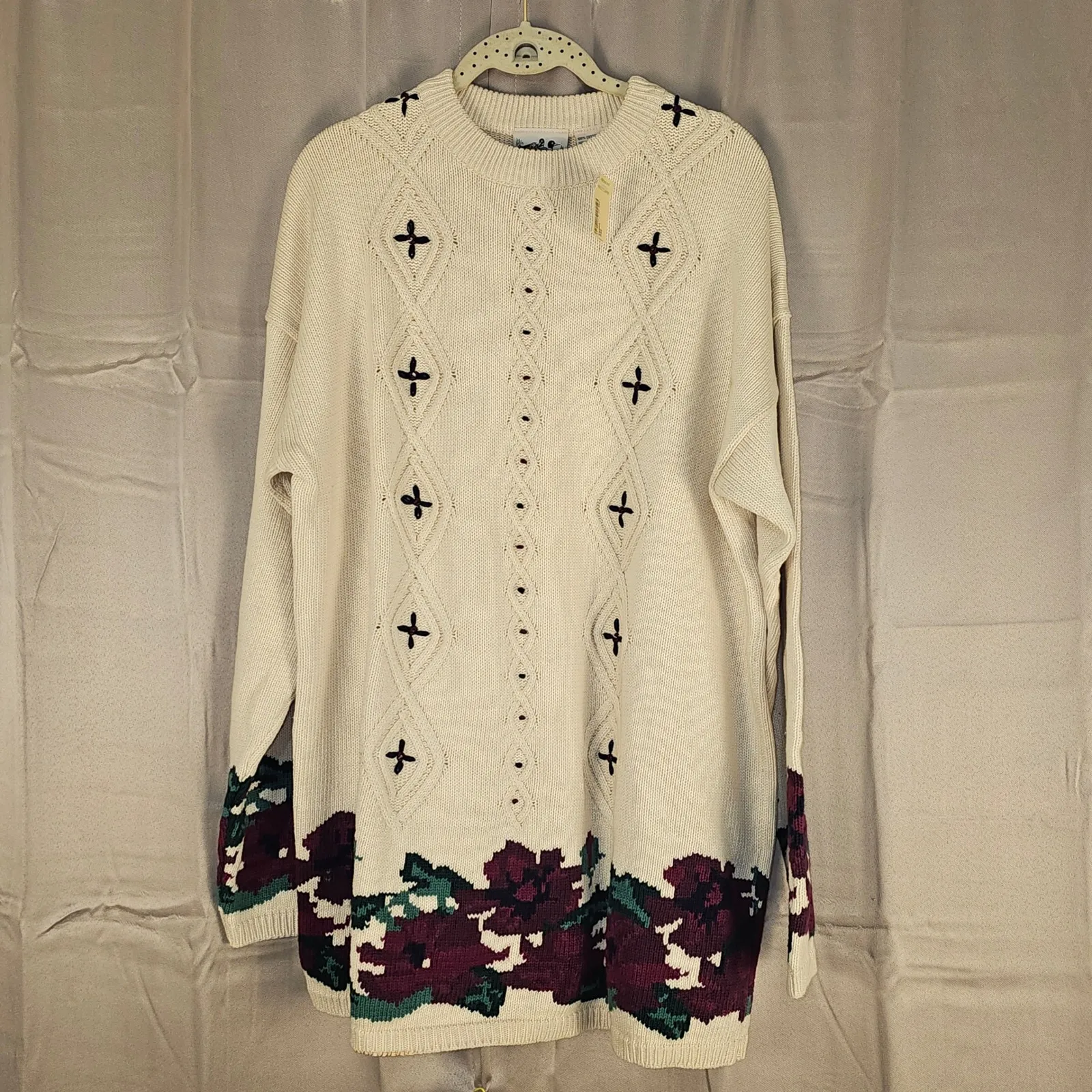 NWT NOS Vintage Northern Reflections‎ Cream Floral Knit Holiday Sweater XL - Image 3