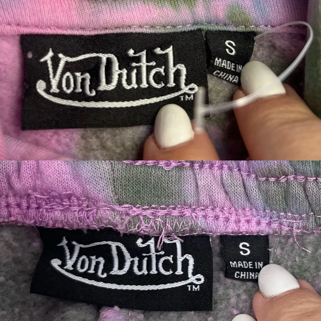 Von Dutch Rhinestone‎ Tie Dye Jogger Hoodie Set Olive Green Pink Purple Small - Image 2