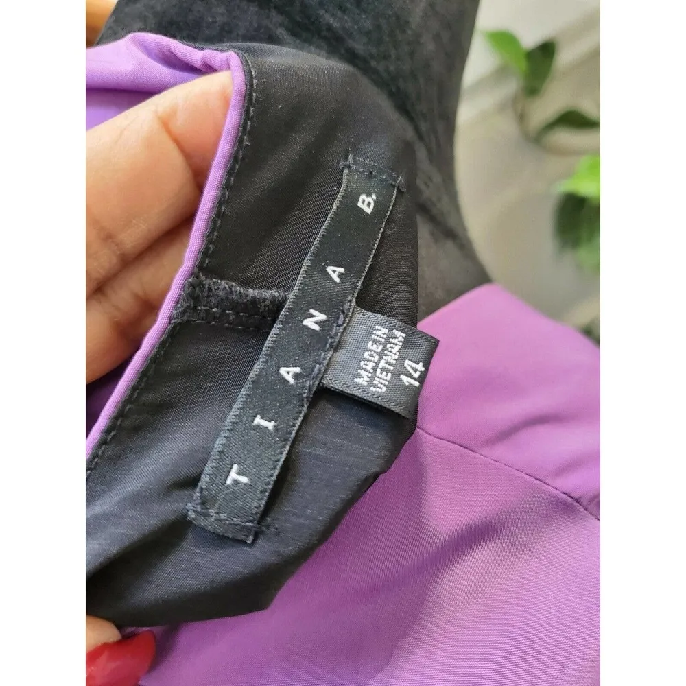 Tiana B Women Purple/Black Polyester ShortSleeve Scoop Neck Knee Length Dress 14 Black - Image 9