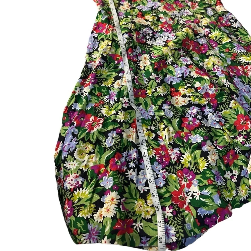 90s Liz Claiborne Green and Pink Floral Print Swing Tank Dress 10 bm - Image 4