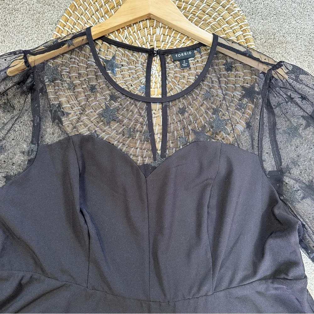 Torrid Peplum Stretch Woven Glitter Star Organza Top Longsleeve Goth in Black 2X - Image 6