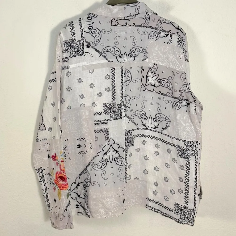 Johnny Was Linen Ashton Bandana Worker Jacket Small Embroidered Blazer Summer - Image 9