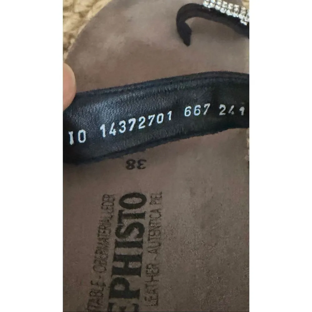 Mephisto Helen Spark Sandals 38 Black Rhinestone Cork Wedge Comfort Slides Size 7.5 - Image 3