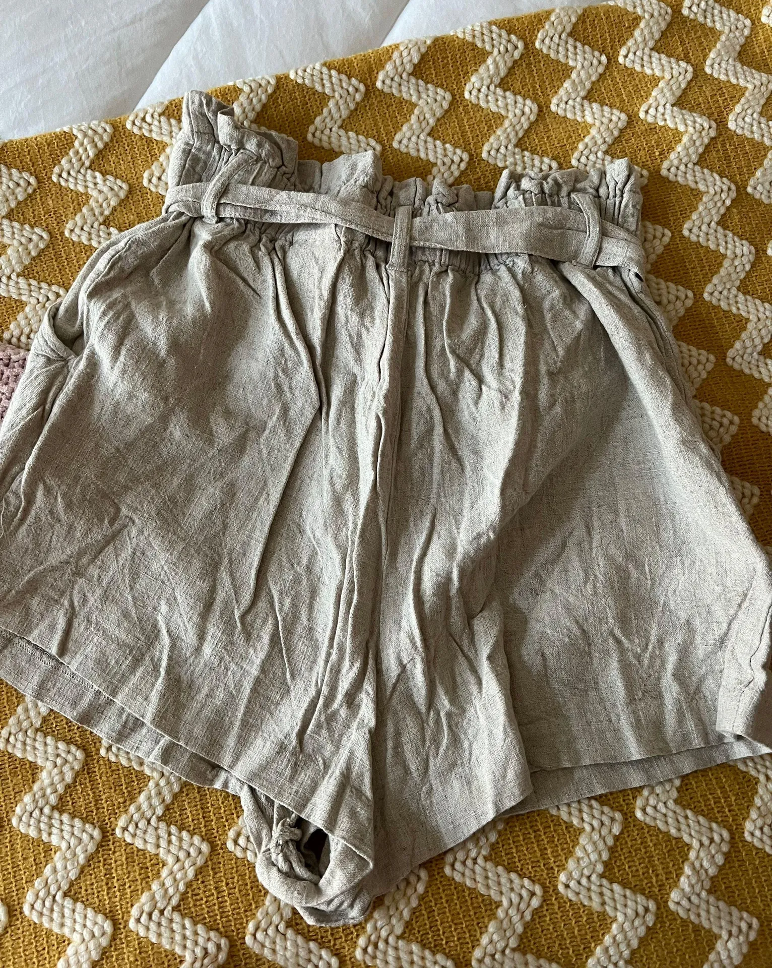 Beige Linen Paper Bag Shorts  - Image 6