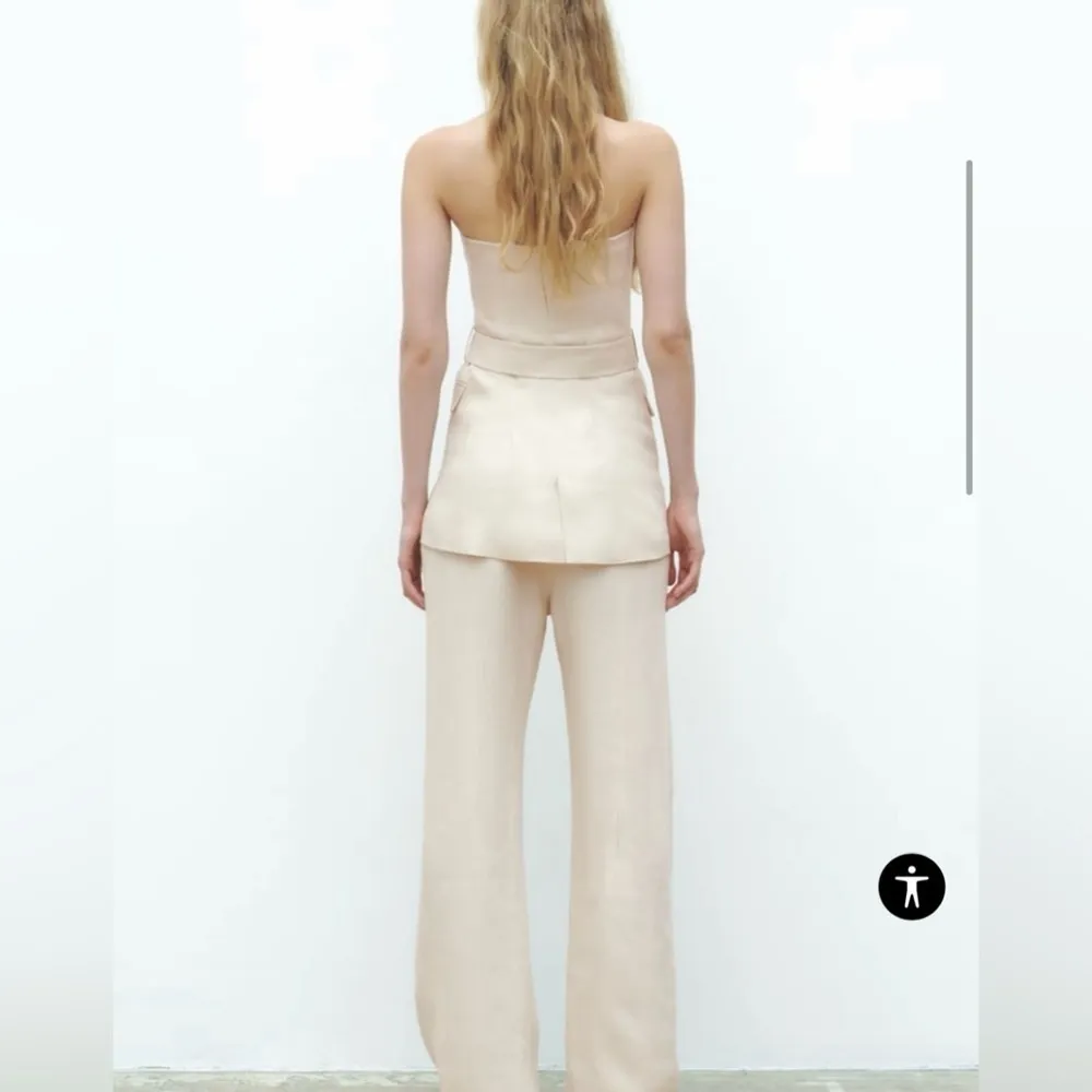 Zara Bloggers Favorite Beige Strapless Belted Linen Blend Luxury Summer Top Sz L - Image 3