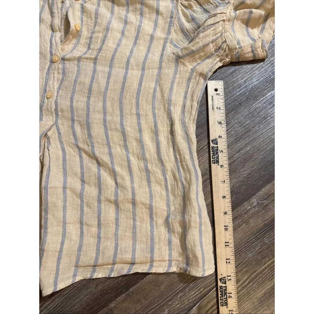 Stark X Striped Small 100% Linen Minimalist Organic Luxury Natural Blouse Small - Image 11