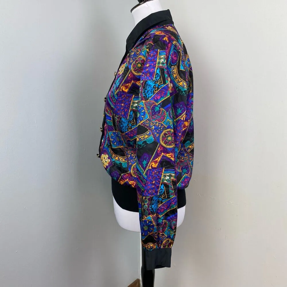 Vintage 80s Notations Multicolor Abstract Baroque Button Down Top Blouse - Image 5