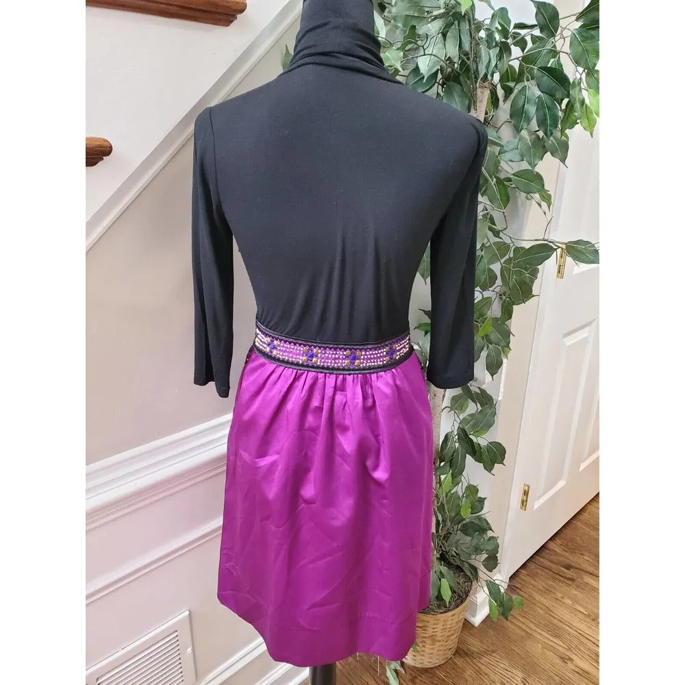 Phoebe Couture Black Pink High Neck Long Sleeve Silk Knee Length Dress Size 2 - Image 7