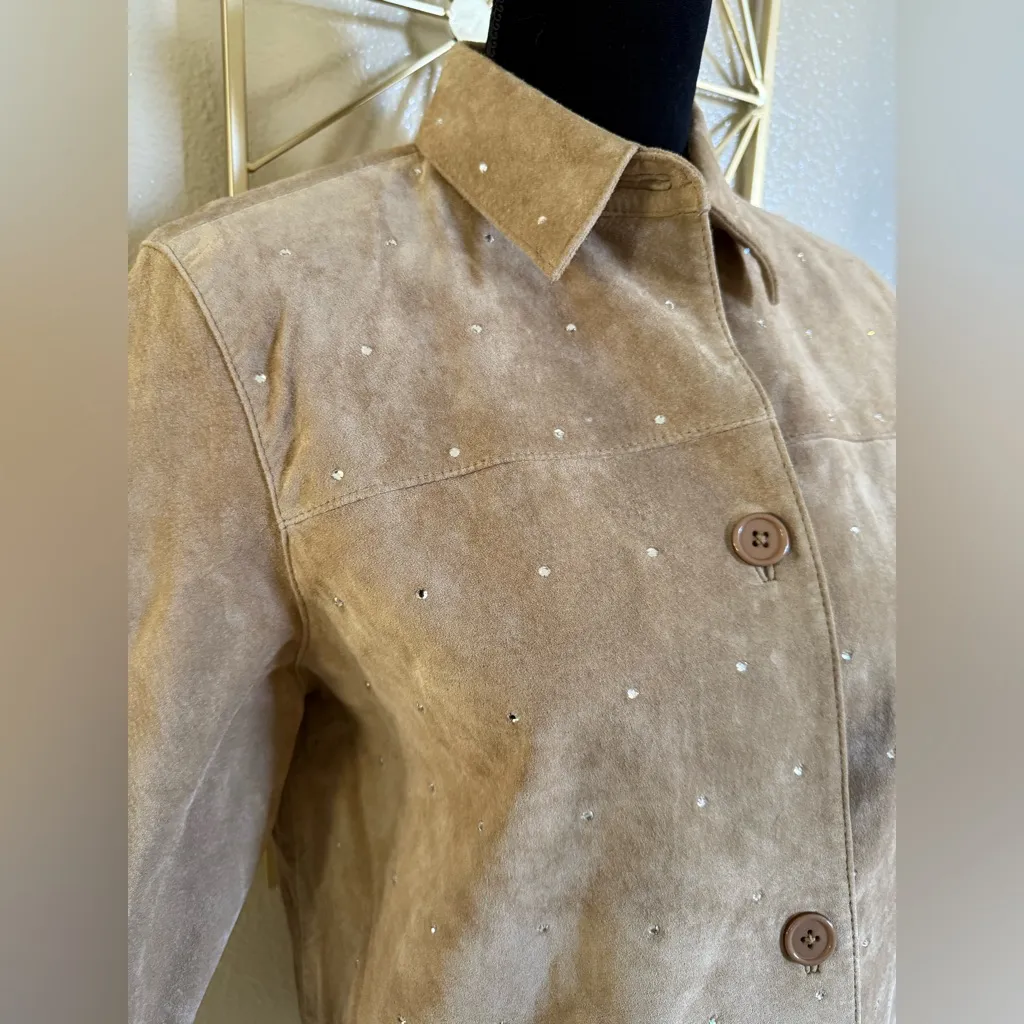 Vintage Embellished Suede Shirt Jacket size large - Image 6
