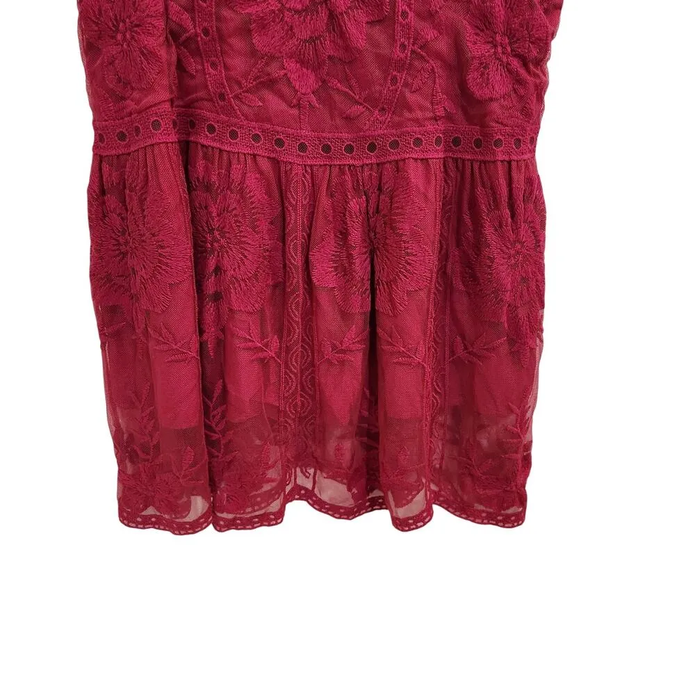 Entro Sleeveless Embroidered Lace Overlay Boho Blouse Pink Size Small - Image 4