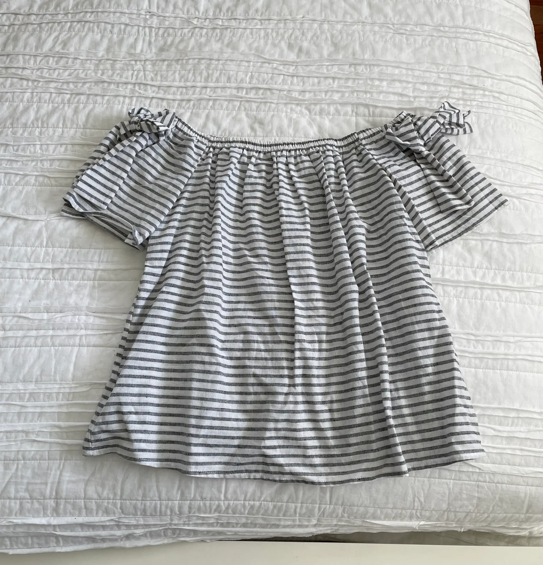 boutique Blue & White Striped Off the Shoulder Top - Image 2