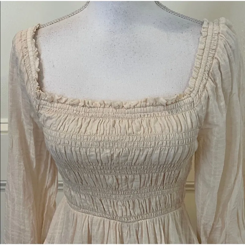 American Eagle elegant cream cotton long sleeve mini dress size small. - Image 3