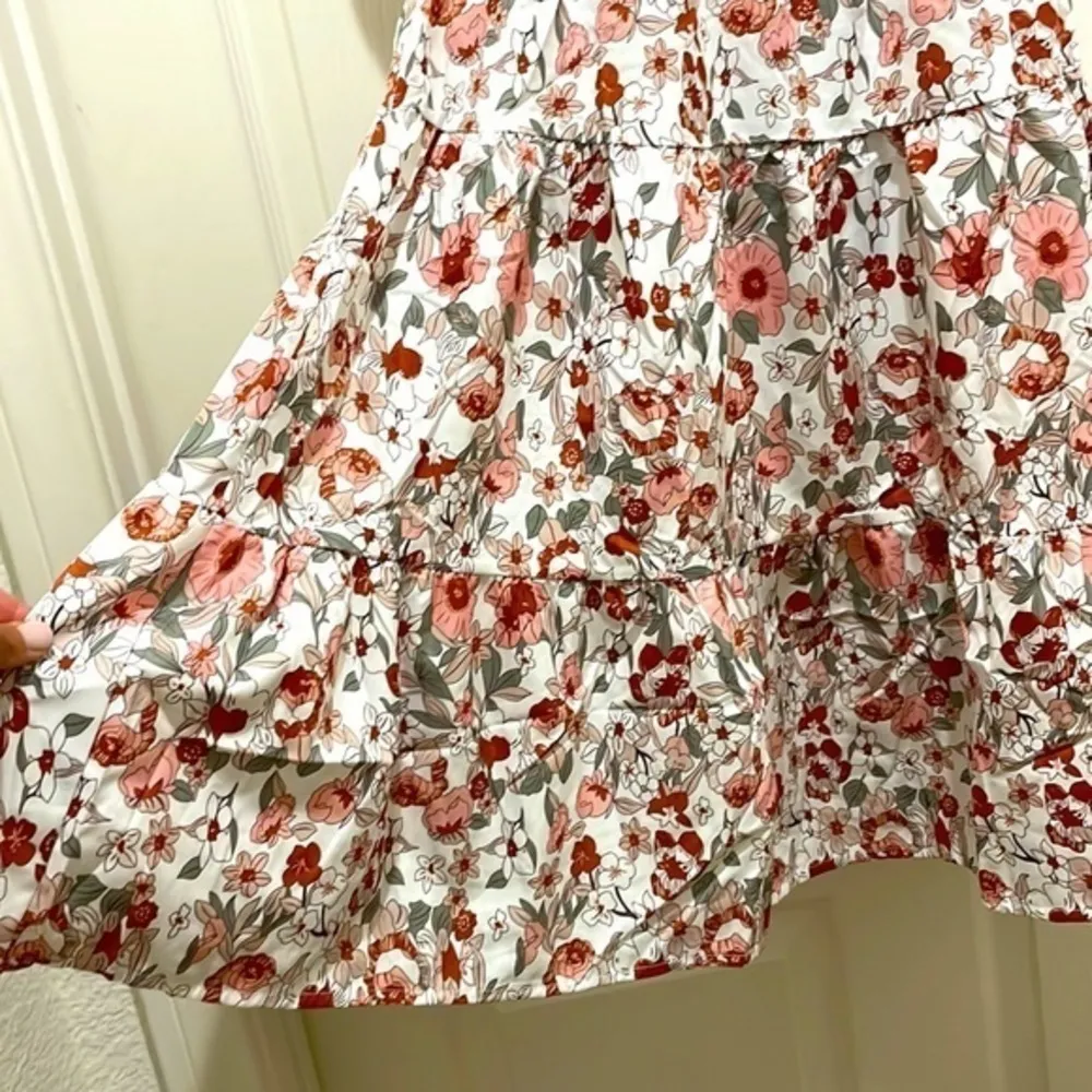 Floral High Neck Tiered Flutter Sleeve Mini Dress Size L - Image 3