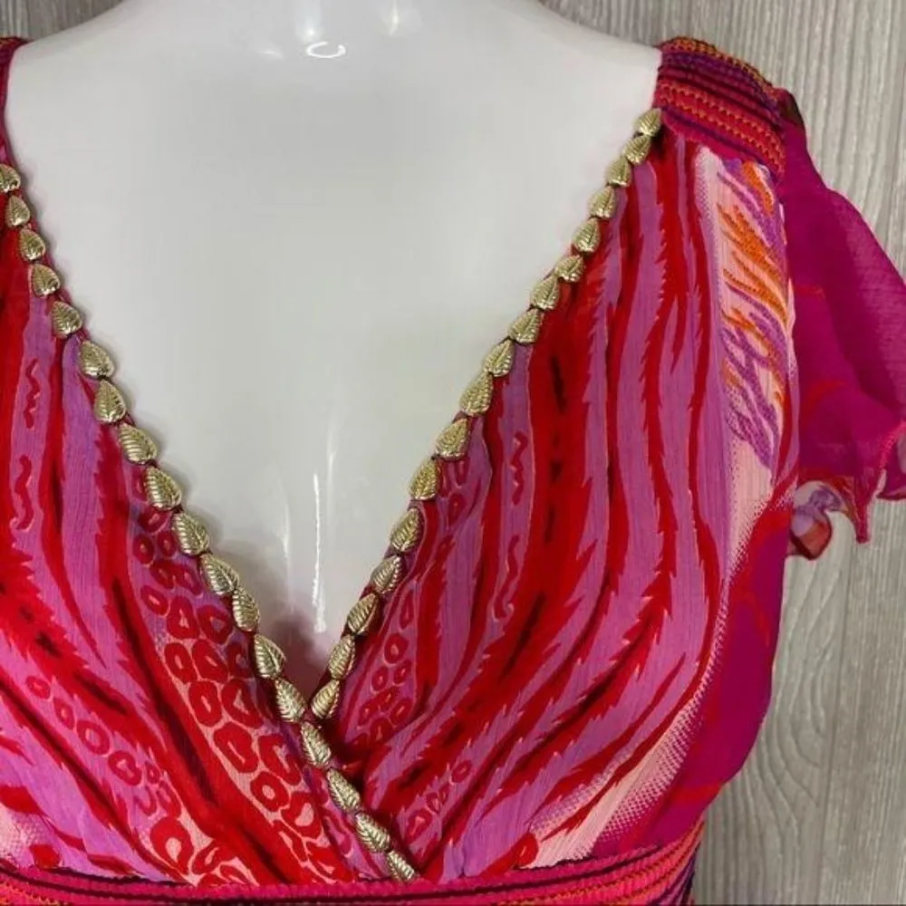 Jessica Taylor floral beaded low cut v neck maxi dress size med sundress beachy Pink - Image 5