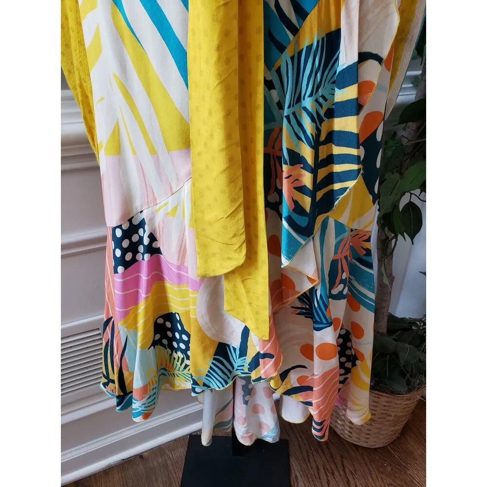 Anthropologie Dress Women Petite XL Multicolor Wrap V Neck Long Sleeve Boho - Image 5