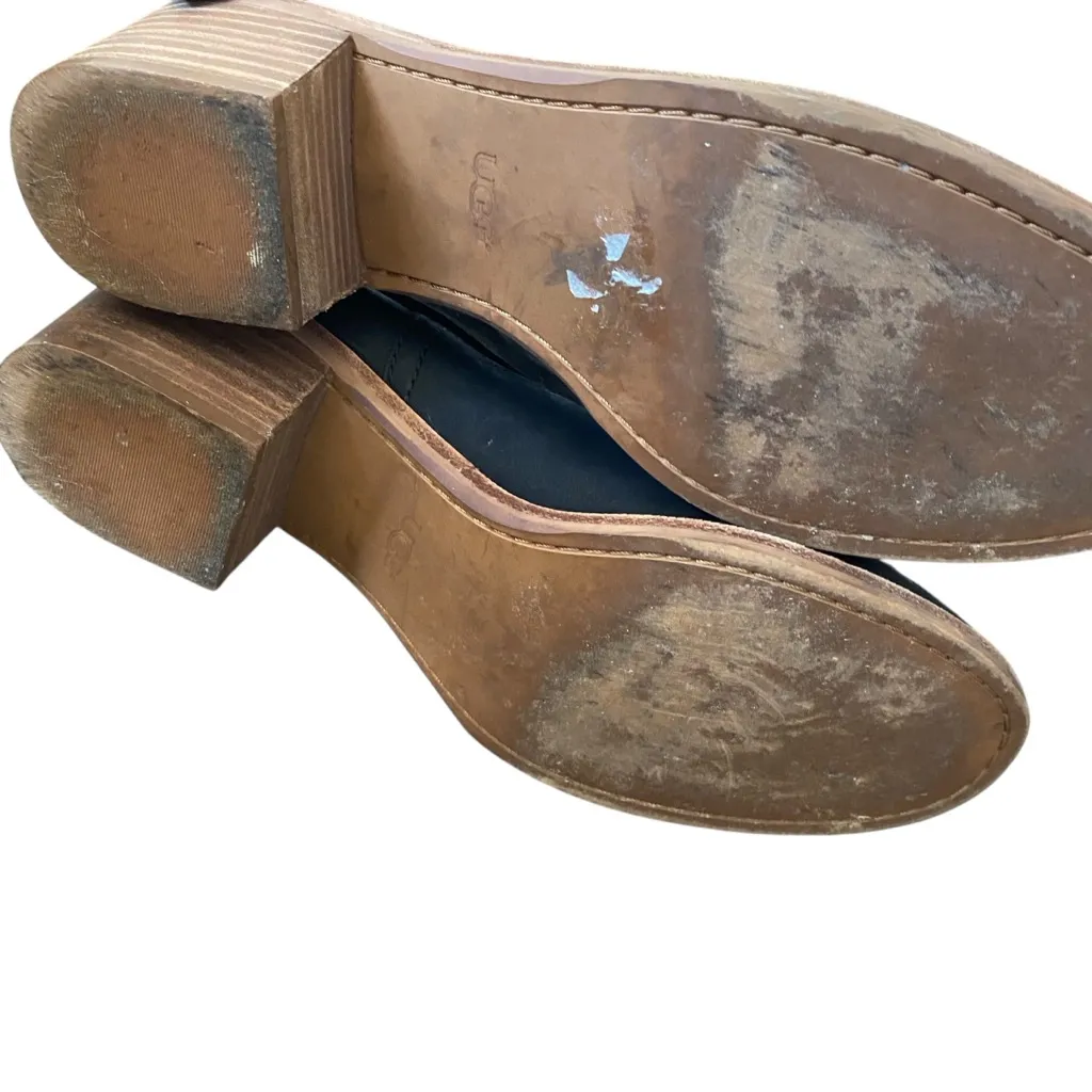 Ugg Elora Black Leather Suede Ankle Boots size 8.5 Block Heel - Image 8