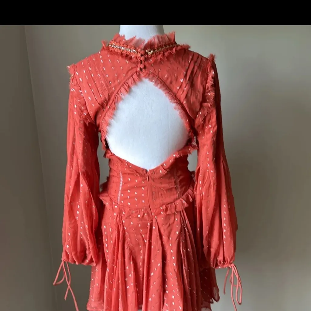 ASOS Design Ruffle Detail Mini Dress With Chain Detail in Metallic Jacquard - Image 5