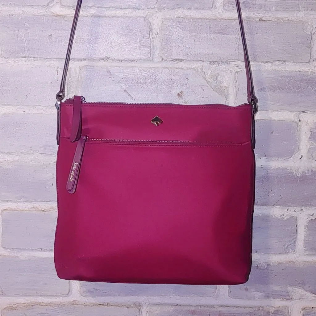 Kate Spade Burgundy Nylon Crossbody Bag Adjustable Strap Heart Lined Zip Closure - Image 4