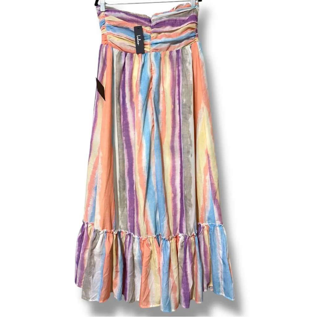 Lulus size medium peach multi striped midi dress and scarf set new with tags - Image 6