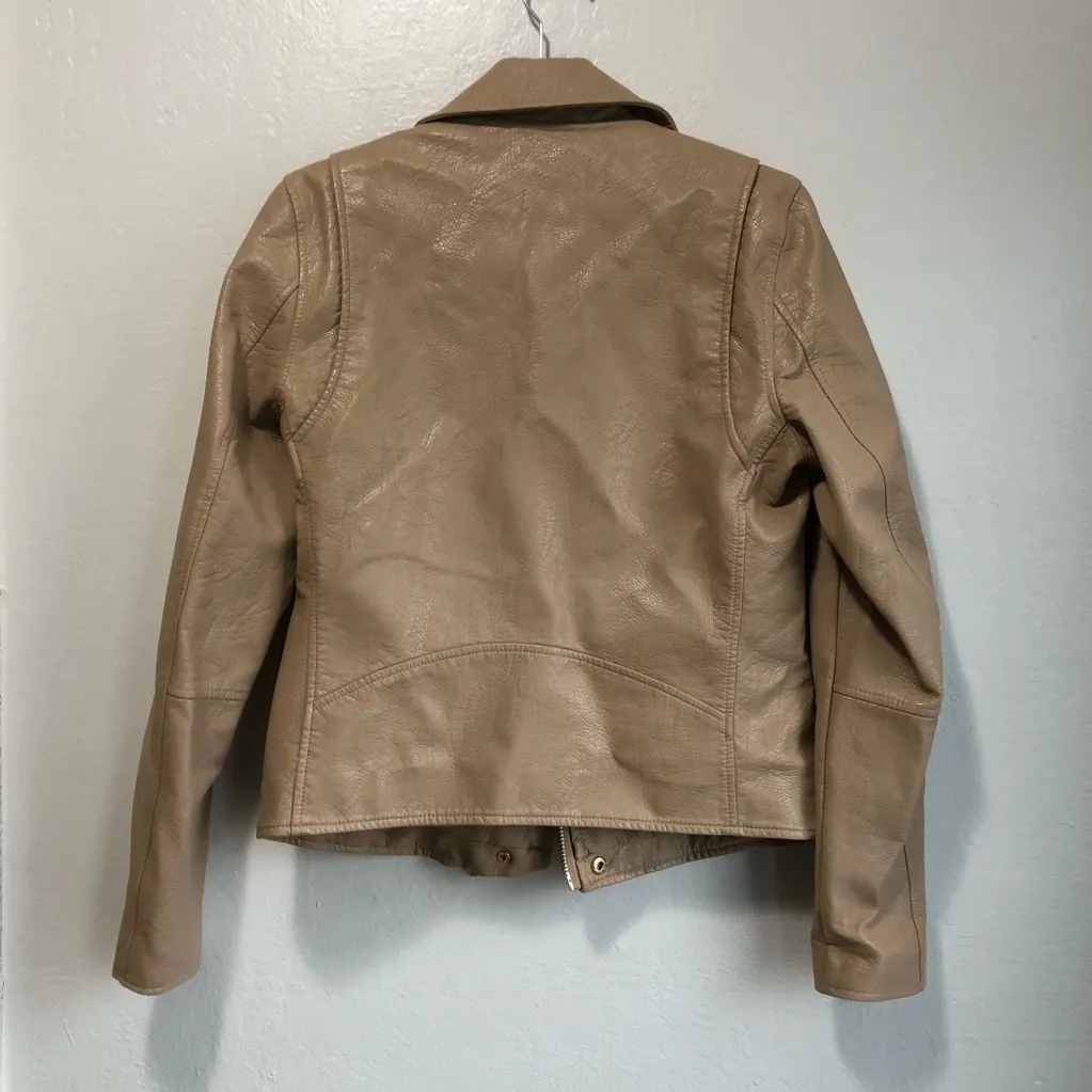 Blank NYC Tan Vegan Leather Moto Jacket double or single lapel size medium - Image 6