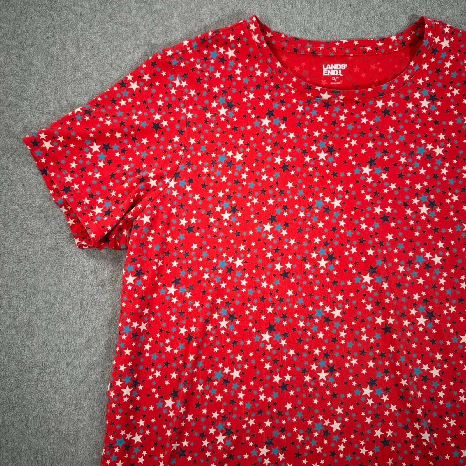 Lands' End Red Star Print Short Sleeve Tee Shirt Women's X-Large Tall Patriotic - Image 4