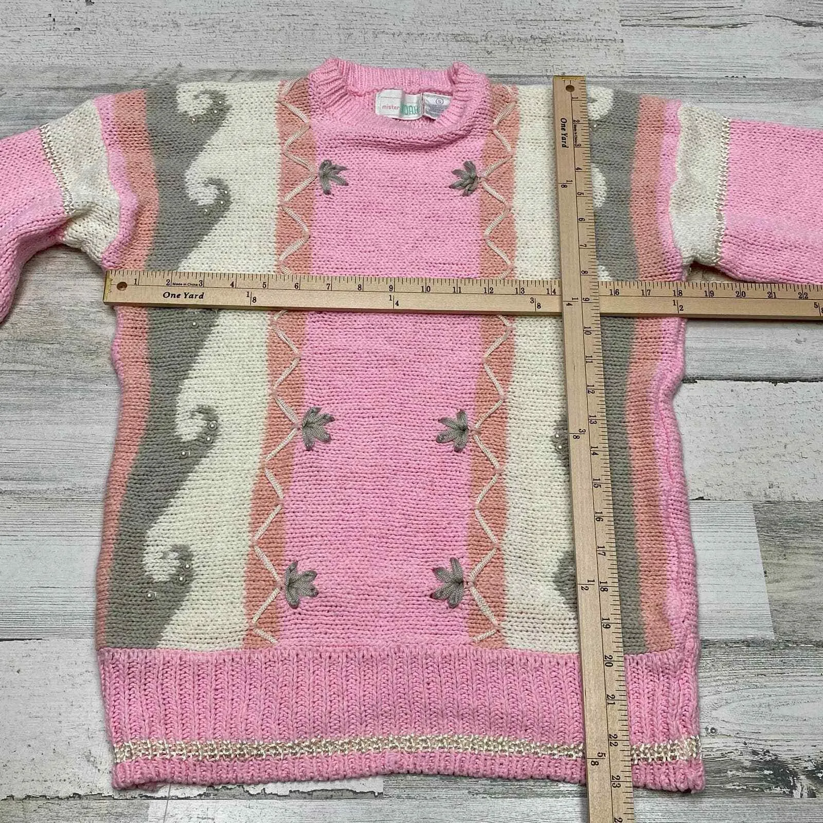 Vintage 80s Mister Noah Coquette Sweater Small Pink Acrylic Pearl Embellished - Image 5