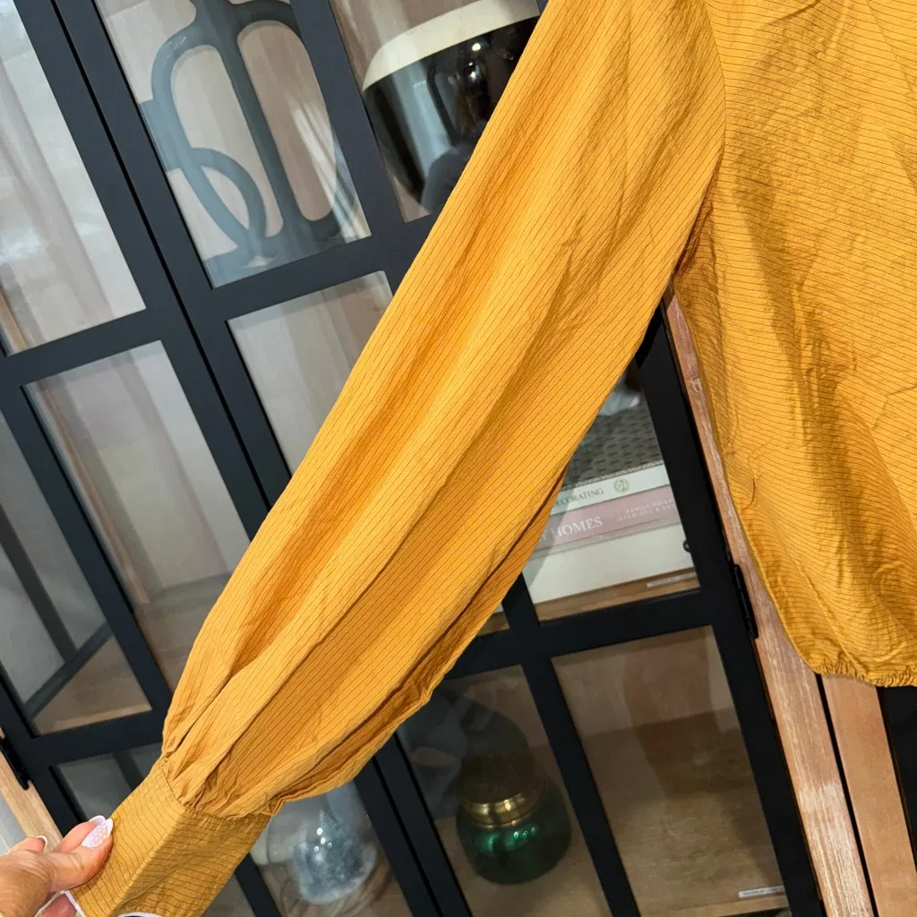 Anthropologie Blouse Maeve Long Sleeve Piped Wrap top twist mustard modal pocket - Image 7