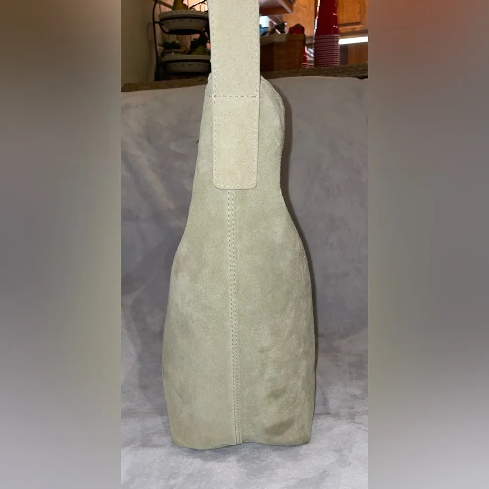 Margot New York Neutral Suede Genuine Leather Kaye Bucket Large Tote Lined Tan - Image 8