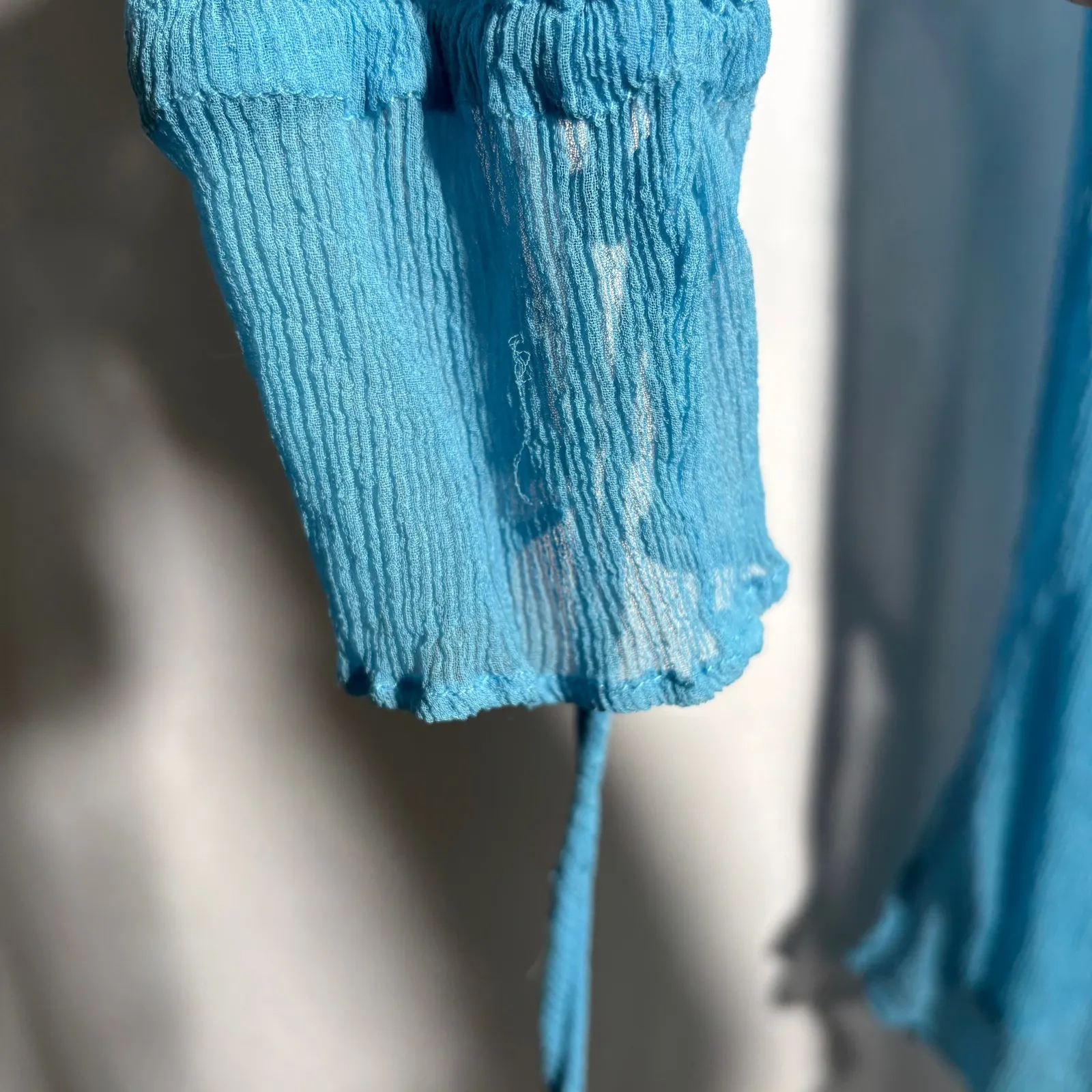 VTG Lord & Taylor Silk Beaded Blue Tunic Top Womens L Long Sleeve Boho Sheer Y2K Size L - Image 8