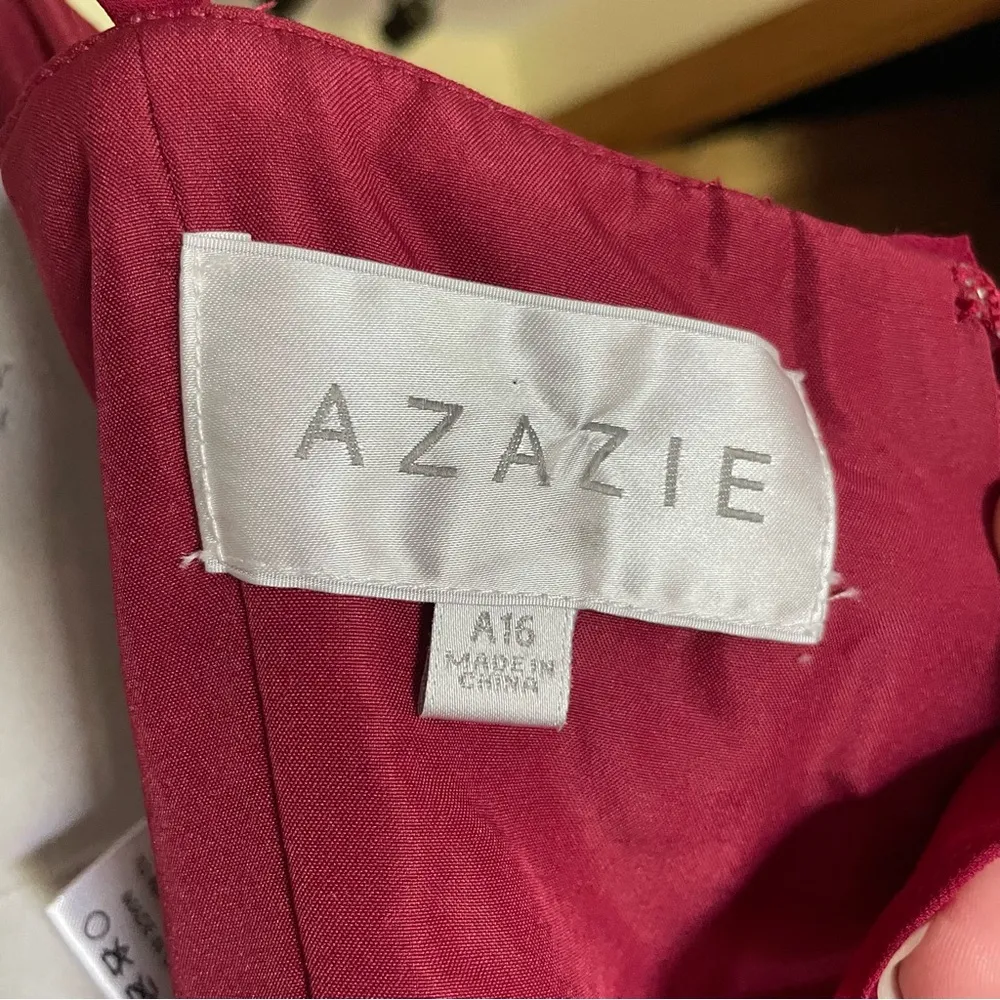 Azazie Burnt Brick Red Ruffle Halter Top Maxi Bridesmaid Gown 16 - Image 3