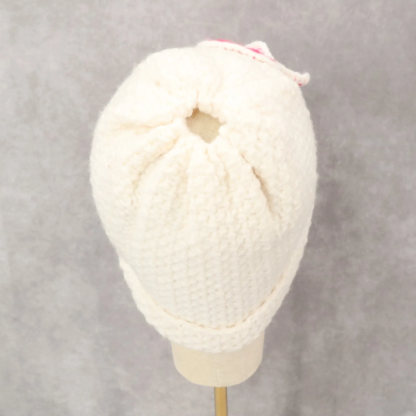 Pink Ribbon Cable Knit Y2K Vintage Breast Cancer Beanie Cap‎ Hat OS White - Image 5