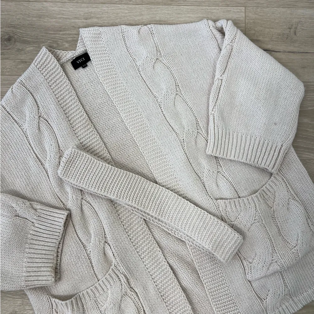 Vici Cream Oversized Heavyweight Chunky Cable Knit Belted Cardigan - Image 16