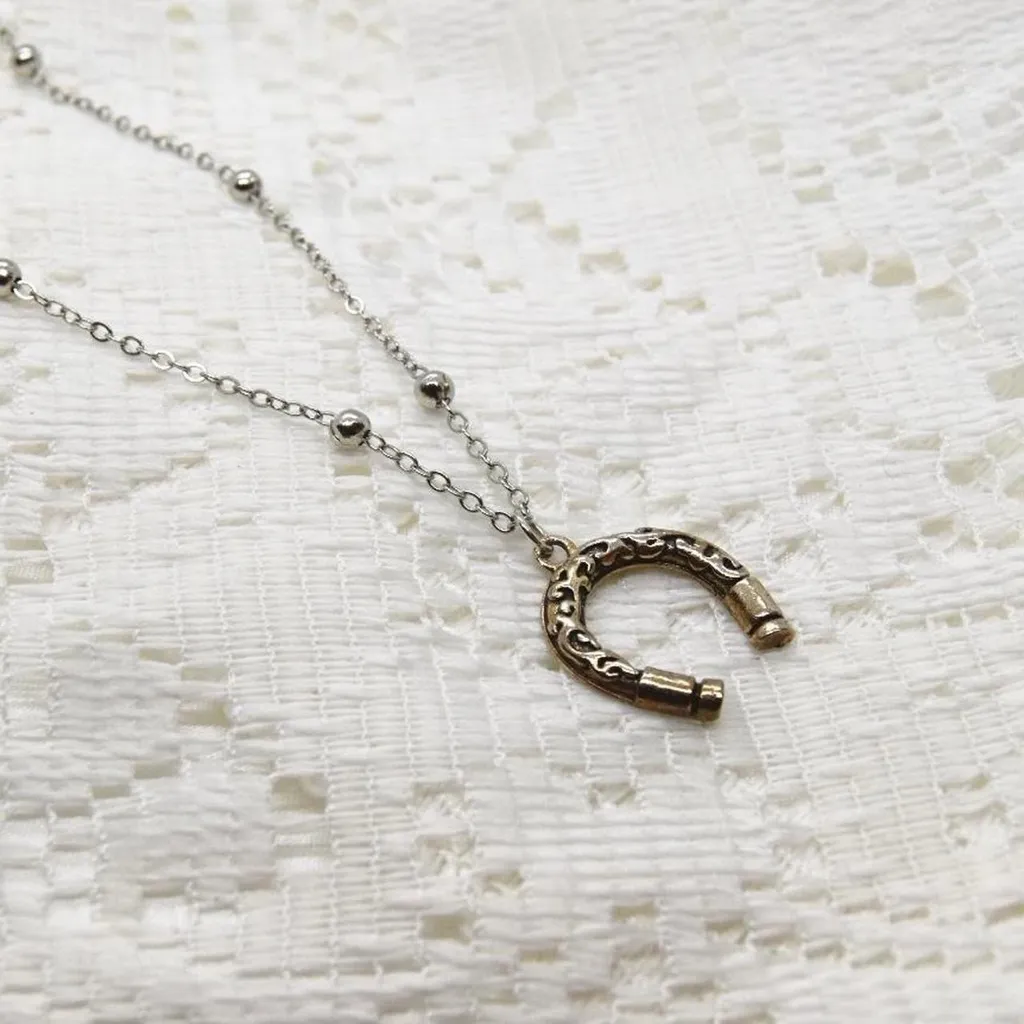 Rustic Horseshoe Pendant Necklace Silver - Image 6