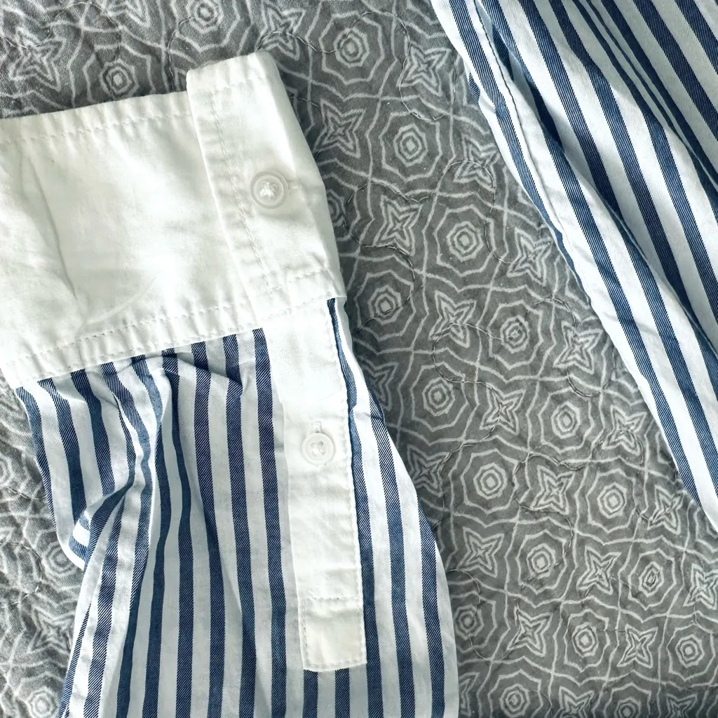 EVERLANE The Must-Have Shirt in Silky Cotton  Mariner Blue White Stripe Size 0 - Image 12