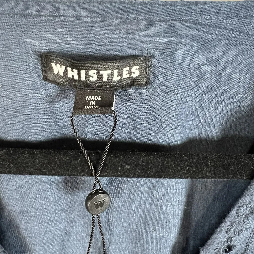 Whistles Navy Blue Eyelet Zoe Broderie Jumpsuit Women’s Size 6 Missing Belt‎ - Image 5