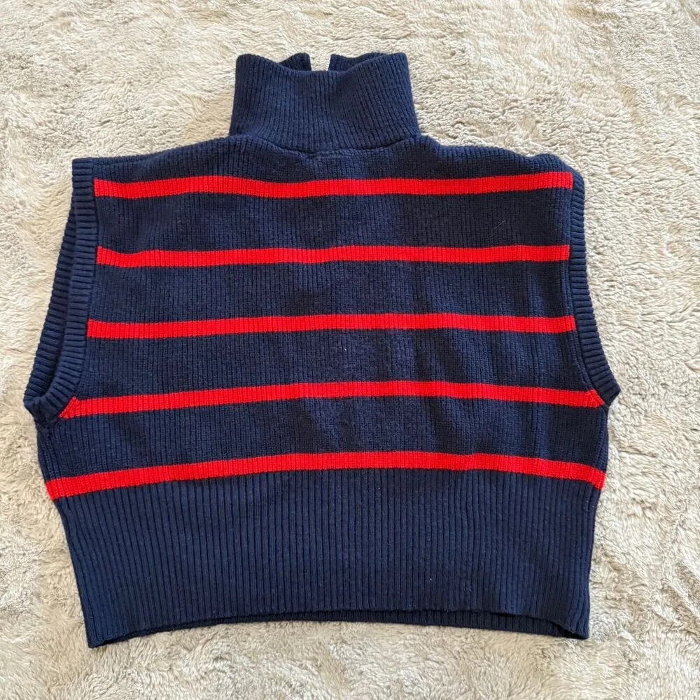 Maeve by Anthropologie Navy & Red Striped Sleeveless Sweater Vest Striped Quarte Blue Size undefined - Image 2