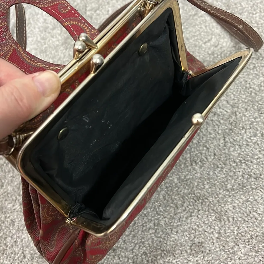 Vintage Red, Brown Victorian Style Paisley Coin Purse Crossbody Clutch Red - Image 9