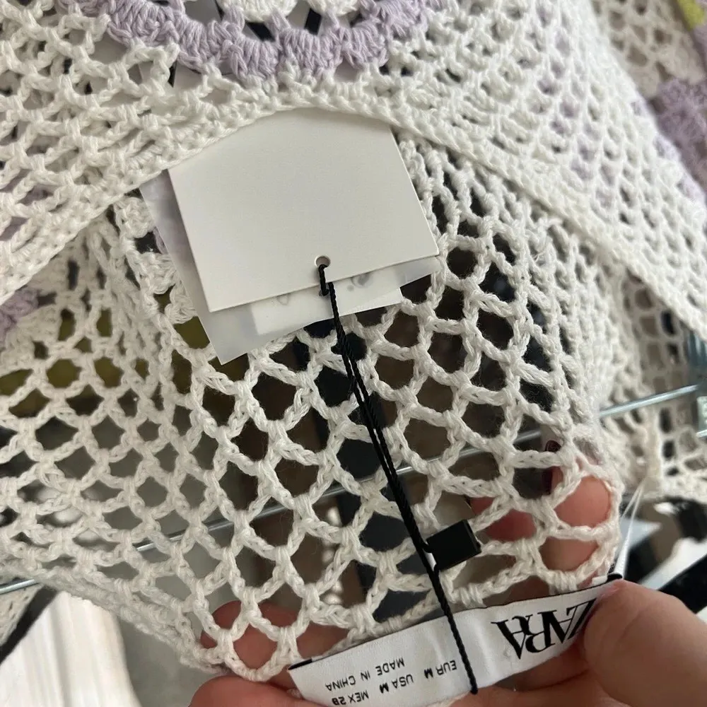 Zara crop top crochet evil eye cover-up wide boat neck swimsuit short sleeve - Image 6