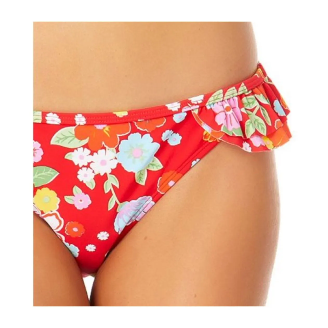CALIFORNIA SUNSHINE Red Floral Bikini Ruffle Hipster Bottom NWT - Image 2
