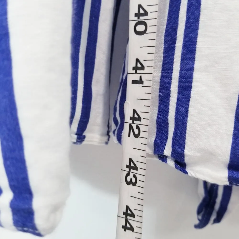 L'Academie Tuscy Dress White Blue Stripes Wrap Midi Dress - Image 9