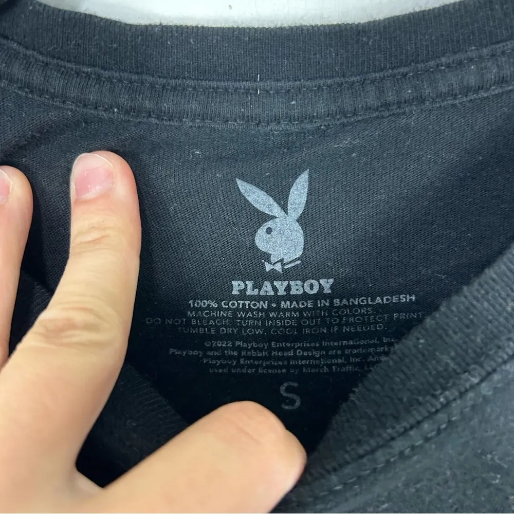 PLAYBOY graphic black tee with pink bunny logo small - Image 4
