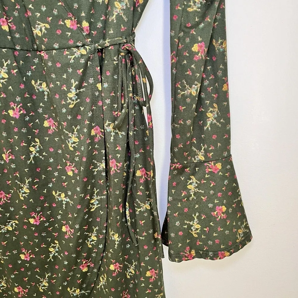 Emory Park Wrapped Mini‎ Dress Green Floral Y2K Boho Cottage Core Fairy Ethereal - Image 6