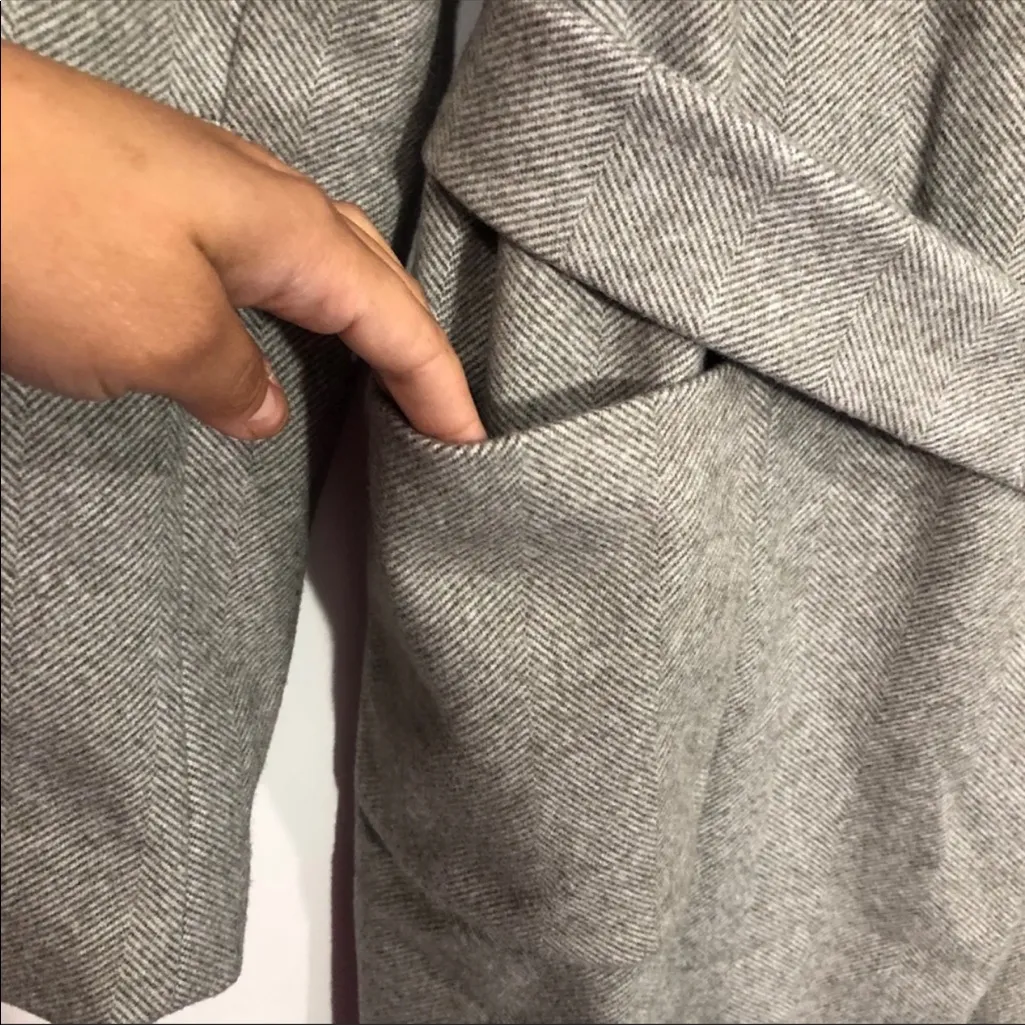 ASOS Bershka Gray Long Belted Coat Size Small‎ - Image 6