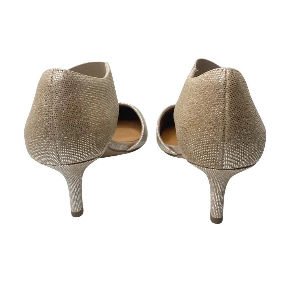 Corso Como "Denise" Gold Shimmer Leather/Textile Stretch Strap Pointed Toe Heels - Image 6