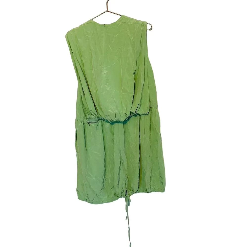 TIBI Eco Cape Green Silk Sleeveless Crew Neckline Zippers Shift Dress Size 6 - Image 5